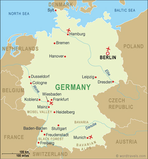 An overview map of the country of Germany